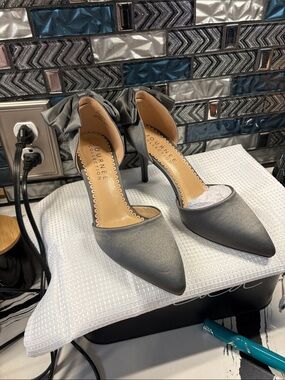 Journee Collection Silver-Gray Satin Bow D'Orsay Pointed-Toe Heels